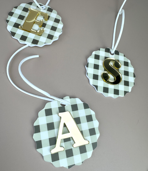 Gingham Christmas Ornament - Choose your Letter - Santa Sack letter ornament - Luma Light