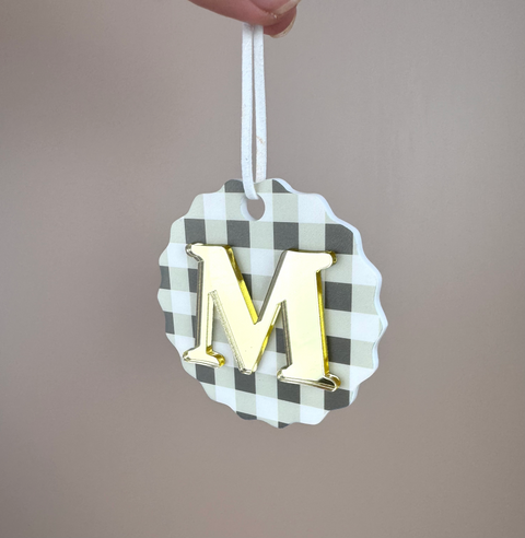 Gingham Christmas Ornament - Choose your Letter - Santa Sack letter ornament - Luma Light