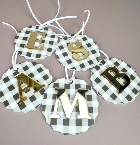 Gingham Christmas Ornament - Choose your Letter - Santa Sack letter ornament - Luma Light