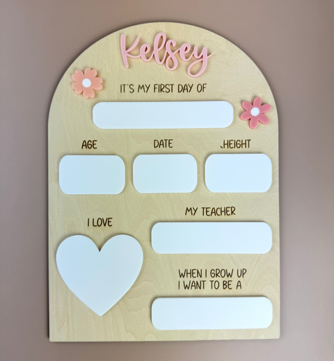 Custom It's My First Day School Board - Pink Flowers - Luma Light