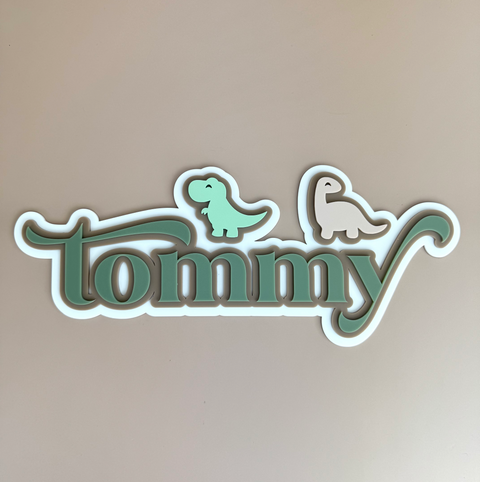 Custom Name Sign Detailed | Layered acrylic name plaque - Dinosaurs - Luma Light