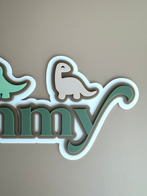 Custom Name Sign Detailed | Layered acrylic name plaque - Dinosaurs - Luma Light