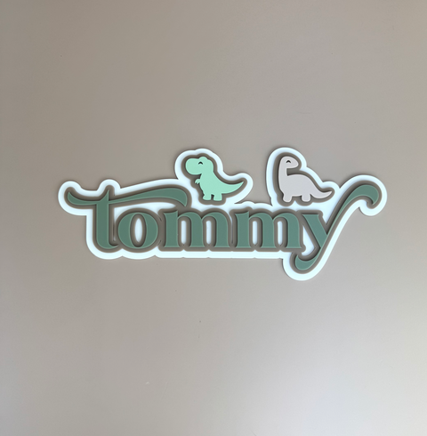 Custom Name Sign Detailed | Layered acrylic name plaque - Dinosaurs - Luma Light