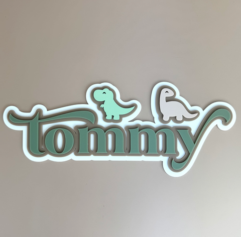 Custom Name Sign Detailed | Layered acrylic name plaque - Dinosaurs - Luma Light