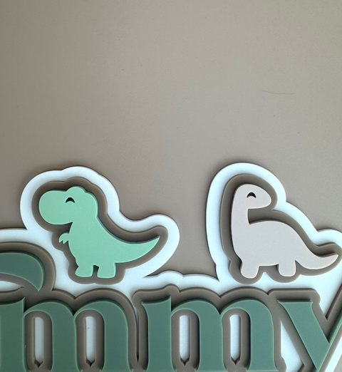 Custom Name Sign Detailed | Layered acrylic name plaque - Dinosaurs - Luma Light