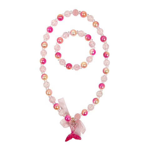 Mermaid Tail Necklace & Bracelet Set - Pink Poppy