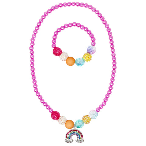 Rainbow Necklace and Bracelet Set - Pink Poppy