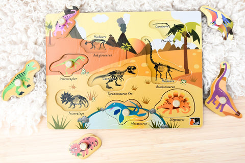 2 in 1 Dinosaur Peg Puzzle - Kaper Kidz