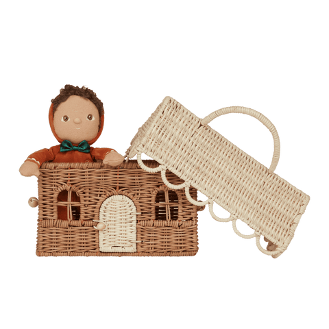 Rattan Gingerbread Casa Clutch / Natural & Straw - Olli Ella