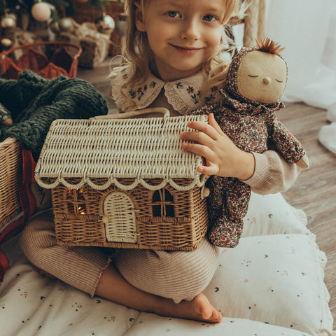 Rattan Gingerbread Casa Clutch / Natural & Straw - Olli Ella