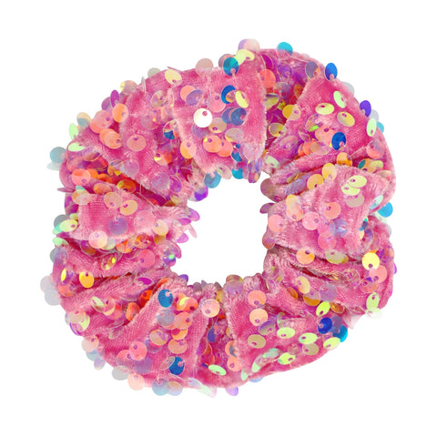 Sequin Velvet Hair Scrunchie - Pink Poppy