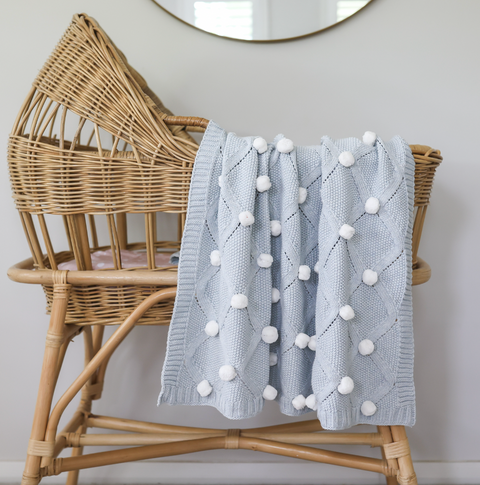 Pom Pom Baby Blanket Powder Blue - Alimrose