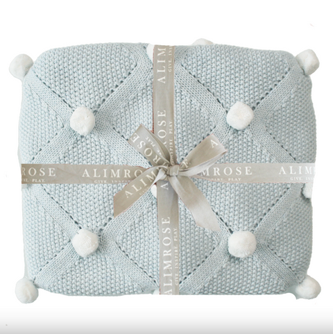 Pom Pom Baby Blanket Powder Blue - Alimrose