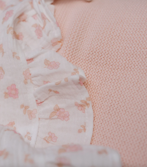 Frill Muslin Blanket | Peach Ditsy Floral - Little and Fern