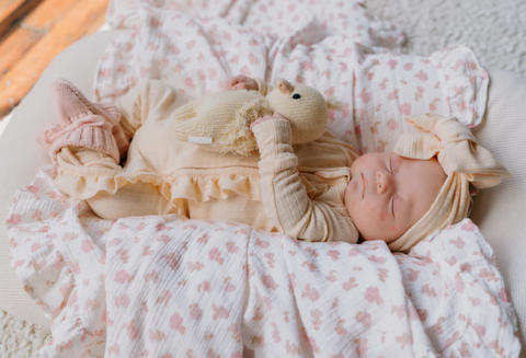 Frill Muslin Blanket | Peach Ditsy Floral - Little and Fern