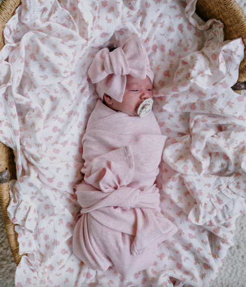 Frill Muslin Blanket | Peach Ditsy Floral - Little and Fern