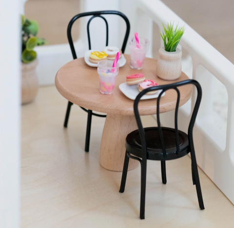 Dollhouse Round Bistro Dining Table | Natural Wood - Macy Mae Dollhouse Designs