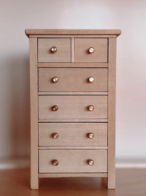 Dollhouse Tall Dresser | Gold Knobs - Macy Mae Dollhouse Designs