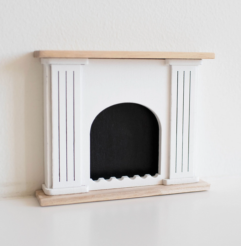 Dollhouse Valencia Arched Fireplace | Natural Wood + White - Macy Mae Dollhouse Designs