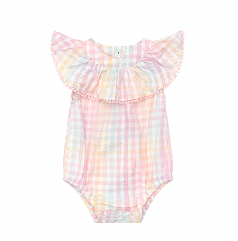 Rainbow Check Frill Onesie - Huxbaby