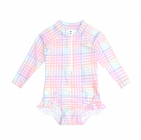 Rainbow Check Frill Zip Swimsuit - Huxbaby