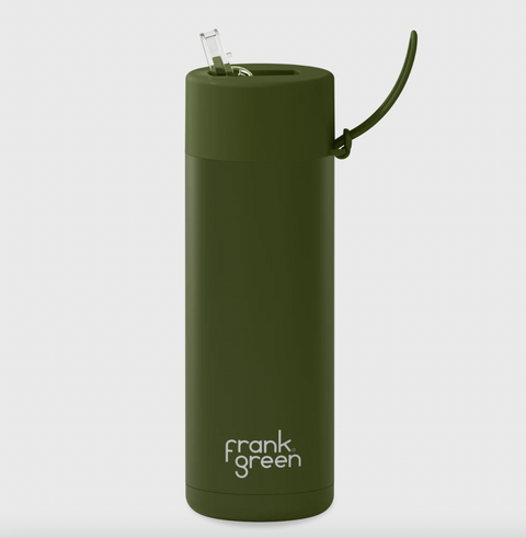 Ceramic Reusable Bottle with Straw Lid - Khaki - 595ml - Frank Green