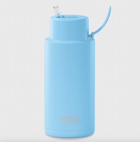 Ceramic Reusable Bottle with Straw Lid - Sky Blue - 1L - Frank Green