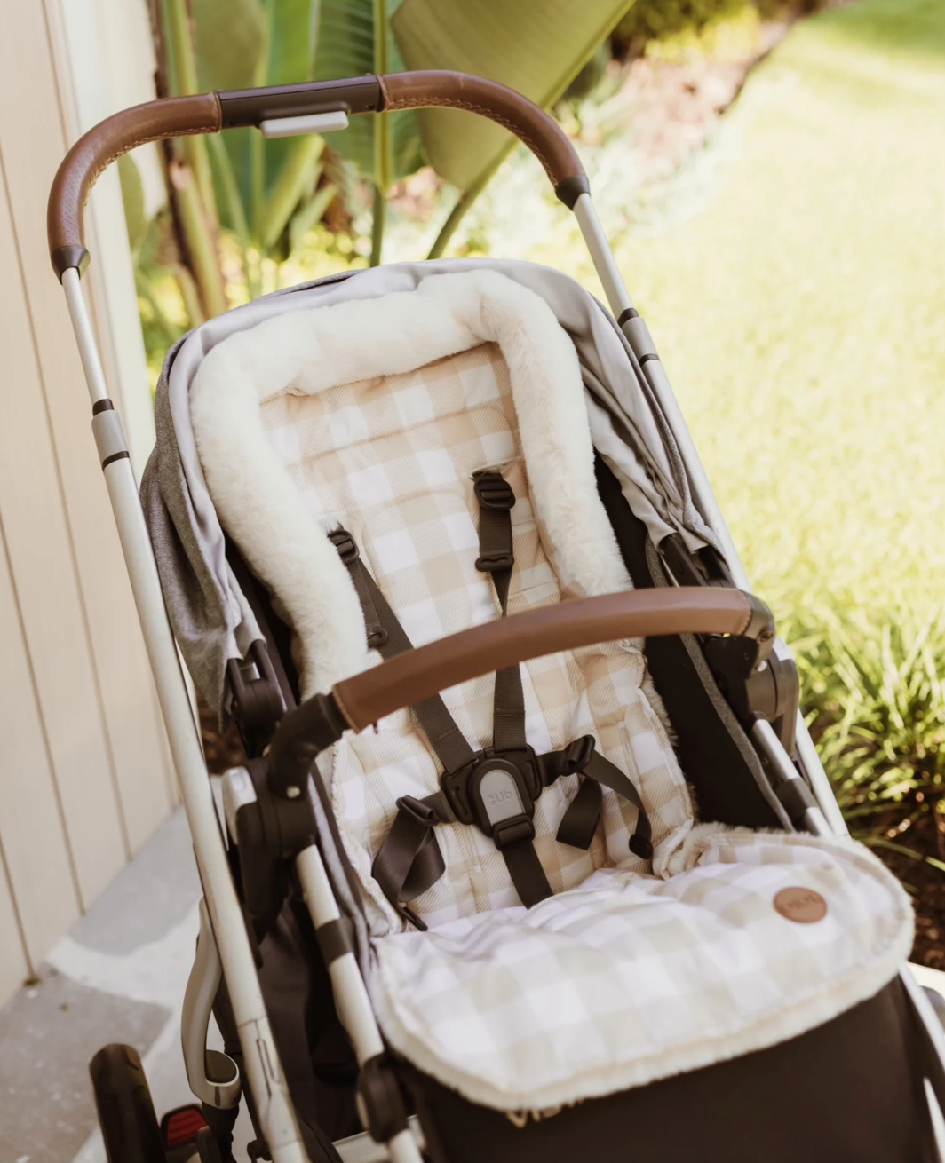 Cozy Fleece Reversible Pram Liner - Beige Gingham - OIOI