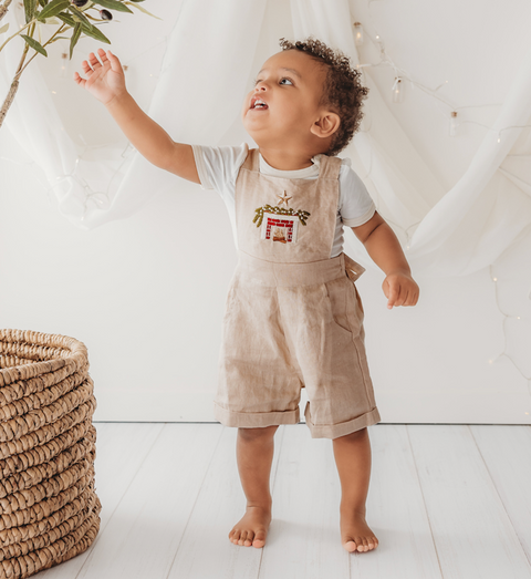 Embroidered Linen - Oak - Overalls - Child of Mine DISCOUNTED