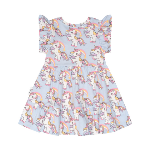 Rainbow Unicorn Tier Dress - Ice Water - Huxbaby