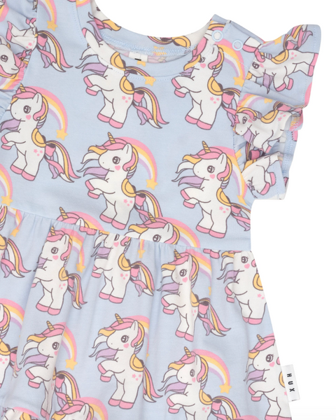 Rainbow Unicorn Tier Dress - Ice Water - Huxbaby