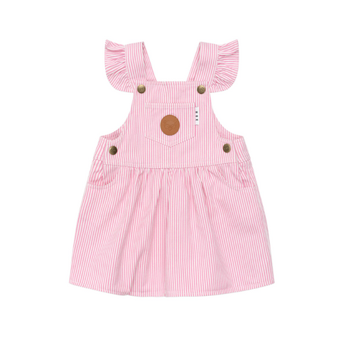 Candy Stripe Pinafore - Bubblegum Stripe - Huxbaby DISCOUNTED