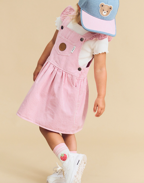 Candy Stripe Pinafore - Bubblegum Stripe - Huxbaby DISCOUNTED