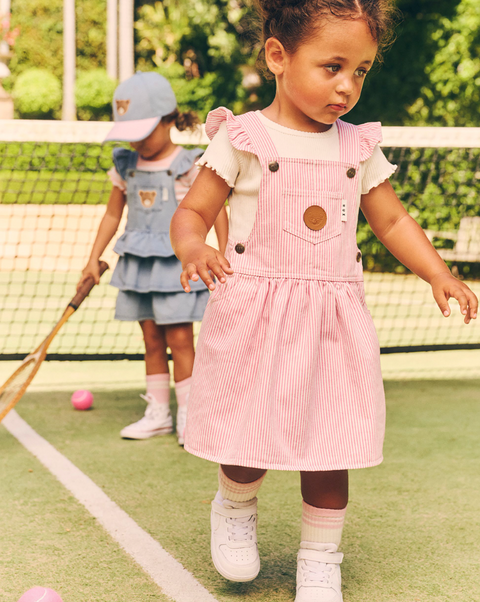 Candy Stripe Pinafore - Bubblegum Stripe - Huxbaby DISCOUNTED