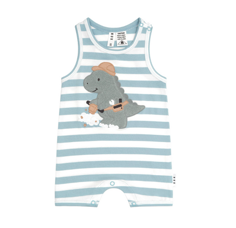 Construction Dino Site Sleeveless Romper - Marine Blue - Huxbaby