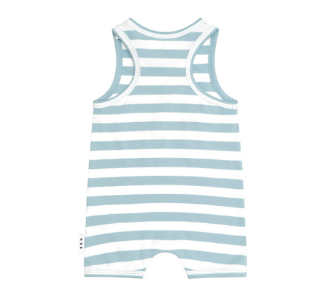 Construction Dino Site Sleeveless Romper - Marine Blue - Huxbaby