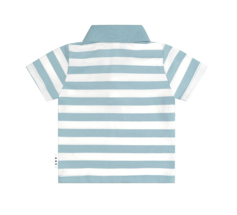 T-Rex Stripe Polo T-Shirt - Marine Blue - Huxbaby DISCOUNTED