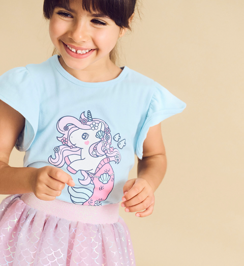 Mercorn Glitter Frill T-Shirt - Soft Aqua - Huxbaby DISCOUNTED