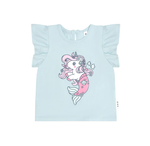 Mercorn Glitter Frill T-Shirt - Soft Aqua - Huxbaby DISCOUNTED