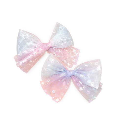 Daisy Seashell Tulle Bow - 2 Pack - Huxbaby