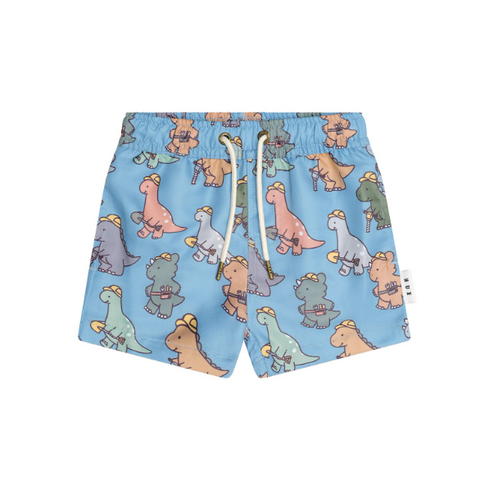 Construction Dino Swim Shorts - Bright Blue - Huxbaby DISCOUNTED