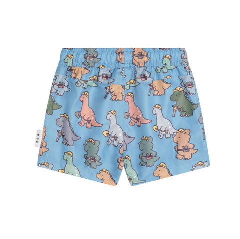 Construction Dino Swim Shorts - Bright Blue - Huxbaby DISCOUNTED