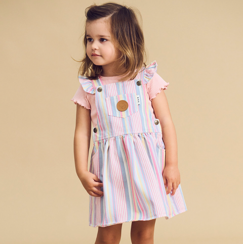 Rainbow Stripe Pinafore - Huxbaby DISCOUNTED