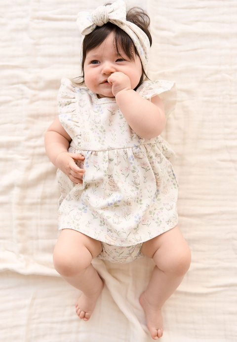 Organic Cotton Elianna Playsuit - Moons Garden Lavender - Jamie Kay