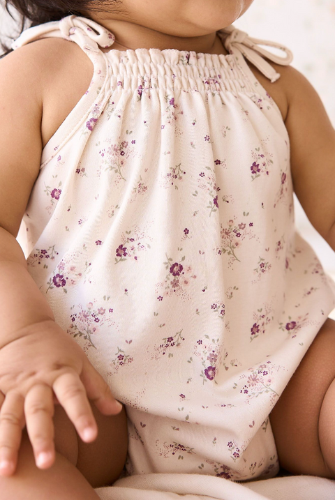 Organic Cotton Cassie Playsuit - Sweet William Floral Natural - Jamie Kay