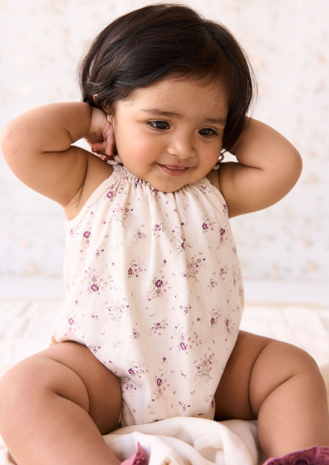 Organic Cotton Cassie Playsuit - Sweet William Floral Natural - Jamie Kay