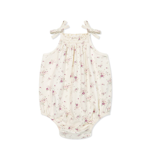 Organic Cotton Cassie Playsuit - Sweet William Floral Natural - Jamie Kay