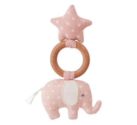 Elephant Star Teether Pink White Spot - Alimrose