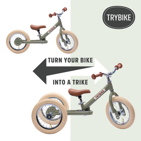 Convertible Trike & Balance Bike - Matte Green - Trybike