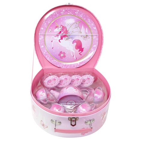 Unicorn Princess 15 Piece Tin Tea Set In Carry Case - Pink Poppy